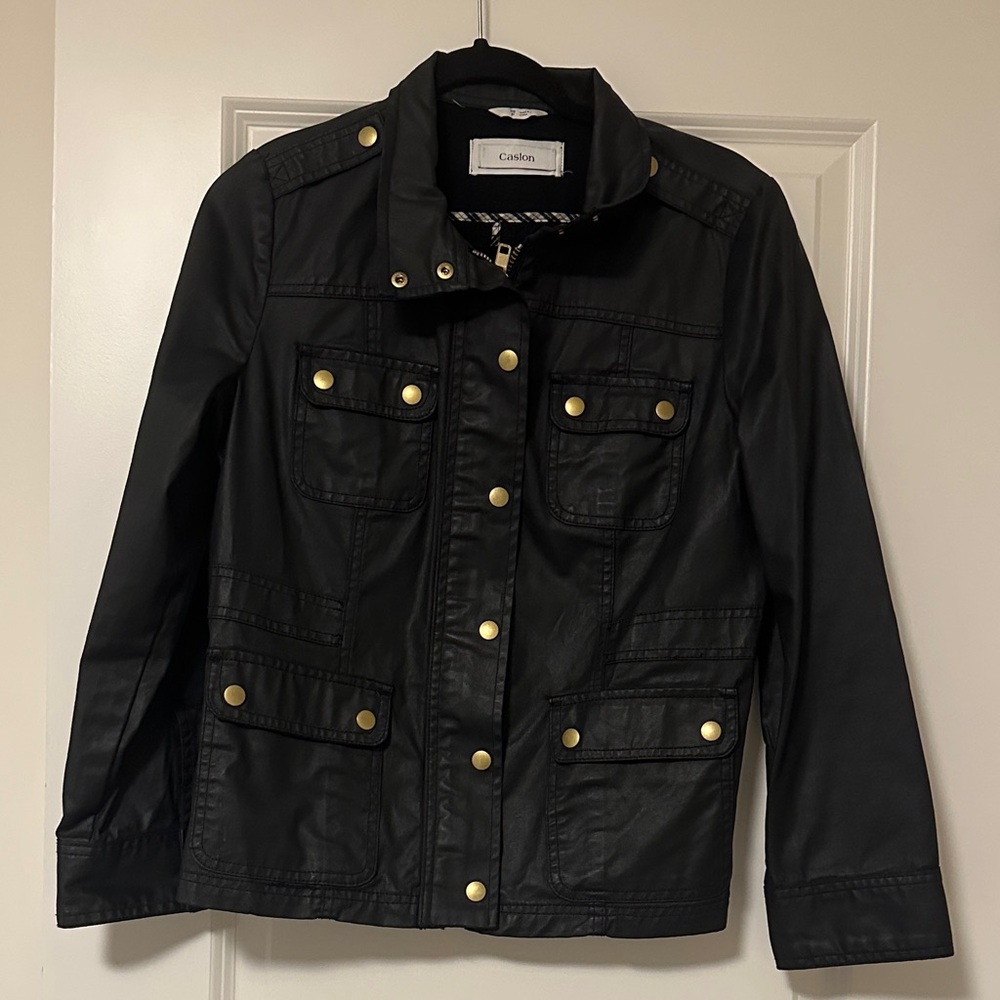 Caslon Black Utility Jacket with Gold Buttons